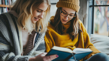 two girls reading the bible together 