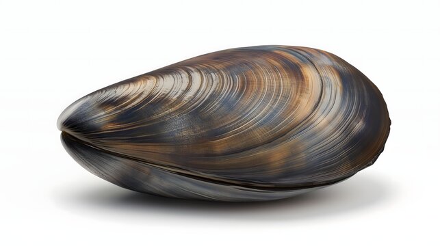 3. Generate a digital artwork of a mussel's complete anatomy, highlighting its shell coloration, growth lines, and anatomical features such as siphons and adductor muscles, suitable for scientific