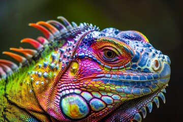 Fototapeta premium Close-up Portrait of a Vibrant Green Iguana