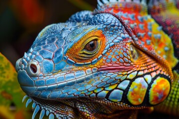 Fototapeta premium Close-Up Portrait of a Vibrant Green Iguana