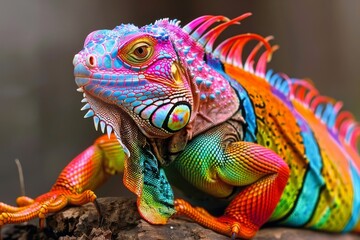 Fototapeta premium Rainbow Iguana: A Vivid Display of Nature's Artistry