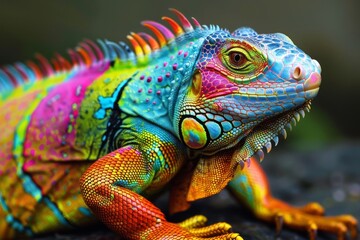 Fototapeta premium Vibrant Rainbow Iguana Portrait