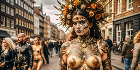Obraz premium Woman with body paint in street parade