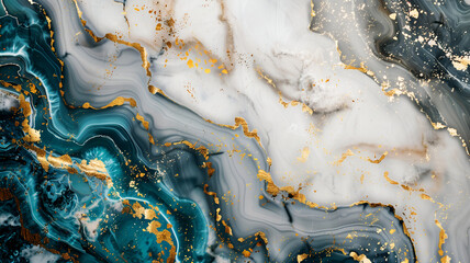 Obraz premium white background with teal and gold marble patterns on the edges, emerald green and gold marble, digital art for background and texture