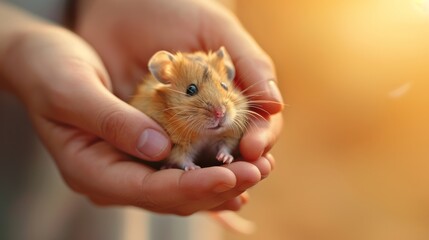 Cute Little Mouse In Hands