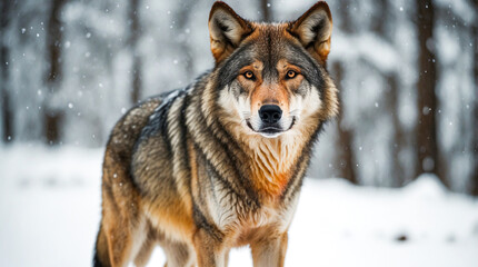 Fototapeta premium portrait of a brown wolf looking in the forest