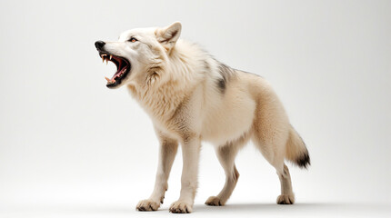 Obraz premium potrait of white wolf barking with the white background