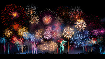 Dazzling Nightly Spectacle: A Colorful Firework Display Illuminating the Pitch-Black Sky