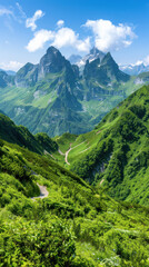 Obraz premium Stunning Aerial Photograph of a Winding Road Through the Mountains, Dramatic Landscape View, Nature's Beauty Captured from Above, Perfect for Travel Inspiration and Adventure Enthusiasts