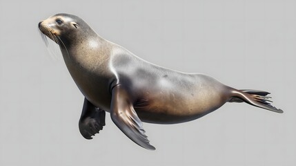 Naklejka premium 2. Produce a high-definition illustration of a sea lion, featuring its full body against a transparent backdrop, emphasizing its muscular build, ear flaps, and agile posture in precise detail.