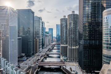 Obraz premium Beautiful chicago city skyline and city street scenes