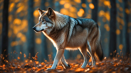 Obraz premium potrait of brown wolf staring and hunting in the forest