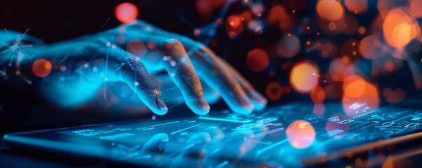 Futuristic Technology Concept with Glowing Blue Lines on a Tablet