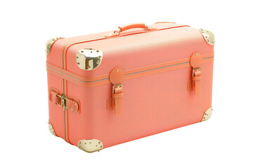 Vintage Pink Leather Suitcase with Gold Accents