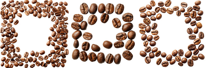 Coffee Beans Frame Isolated Transparent PNG Set Isolated on Transparent or White Background, PNG