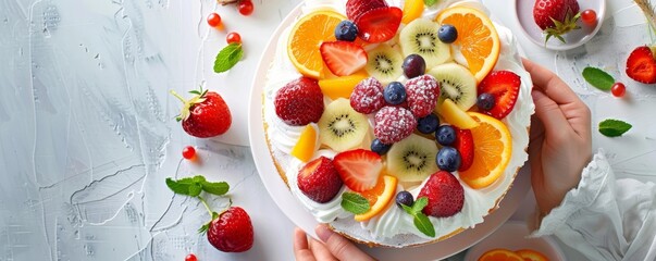 Delicious Fruit Cake with Whipped Cream