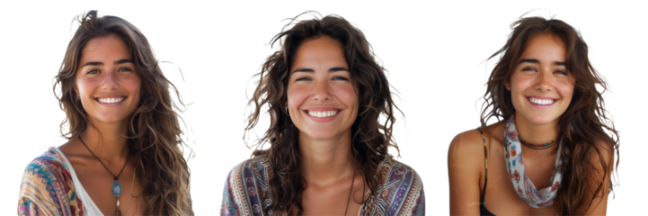 Happy Uruguayan Woman Smiling Set Isolated on Transparent or White Background, PNG