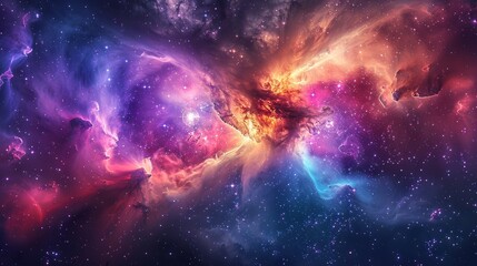 Naklejka premium A colorful galaxy with a bright orange cloud in the middle