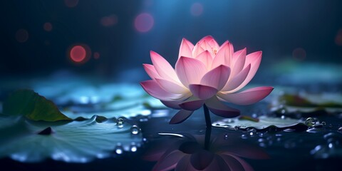 Late on a magical night, a shining lotus flower bloomed