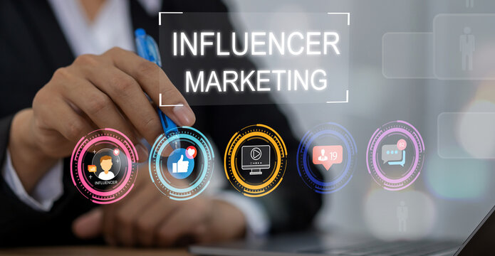 Business professional with influencer marketing strategy and social media engagement, likes, followers, video content and messages, digital marketing techniques, social media and business strategy
