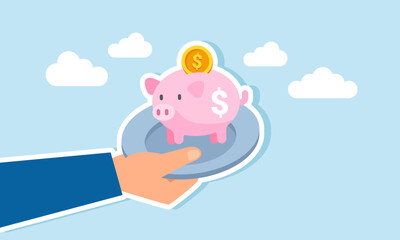 Offering investment and savings services: top wealth management, business loans, mutual funds, and financial solutions, concept of A professional businessman serves a precious piggy bank