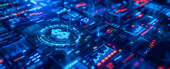 Obraz premium Advanced Financial Dashboard with Digital Dollar Sign