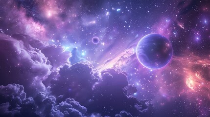A beautiful, colorful, and starry sky with a purple cloud