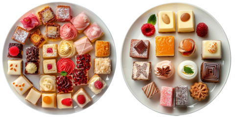 Plate of Delicate Petit Fours with Assorted Fillings Isolated on Transparent or White Background, PNG