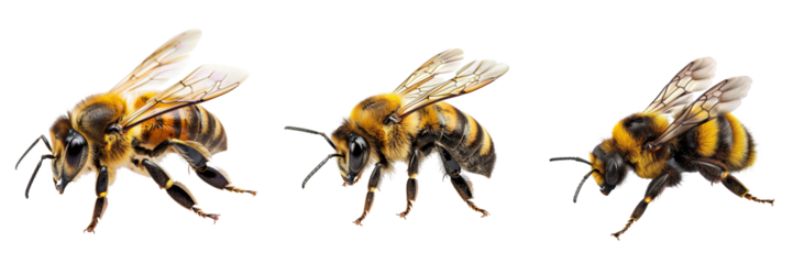 Isolated Bee Set Isolated on Transparent or White Background, PNG