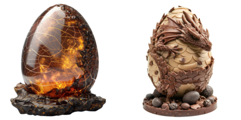 Mystical Dragon Egg Chocolate Shell Set Isolated on Transparent or White Background, PNG