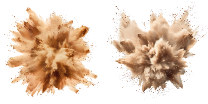 Beige Powder Explosion Set Isolated on Transparent or White Background, PNG