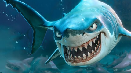 angry shark cartoon. 