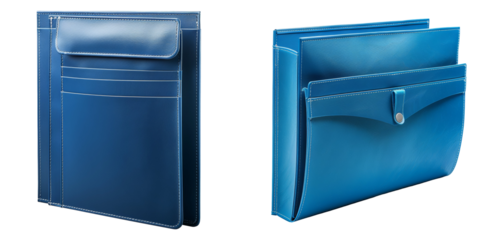 Single Blue Folder with Pockets Isolated on Transparent or White Background, PNG