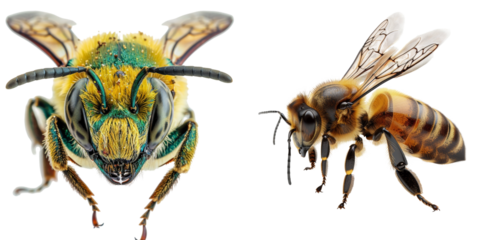 Bee Set Isolated on Transparent or White Background, PNG