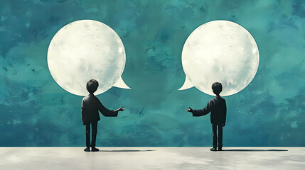 Obraz premium Composite collage illustration of small clueless guy shrug shoulders look two big arms hold dialogue bubble