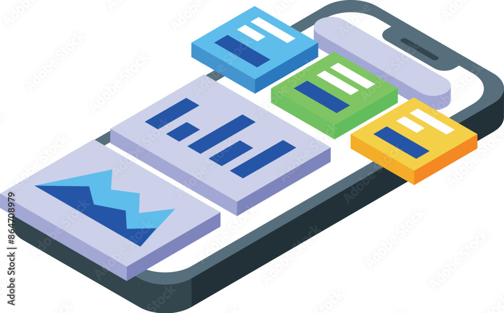 Poster smartphone is displaying different windows, showing the concept of web design