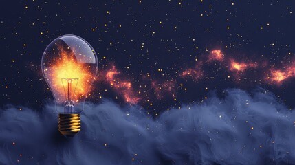 Fototapeta premium a minimalistic collage of creativity and ideas, featuring an illustration of a light bulb with colorful splashes. 