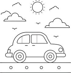 Motorcar on road coloring pages 