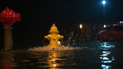 fish swimming in the water with other fish in the water and a fire hydrant in the background
