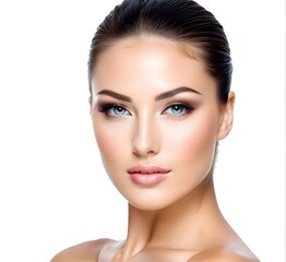 Fototapeta premium Beautiful Face of Young Woman with Clean Fresh Skin