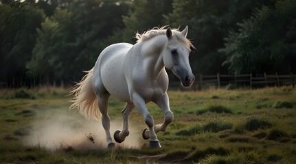 Fototapeta premium WHite horse run gallop.generative.ai