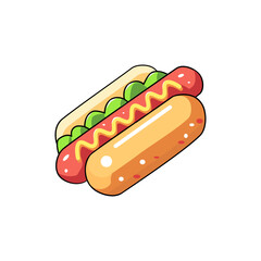 illustration vector of hot dog with mustard and ketchup in flat and minimalist style isolated on white background