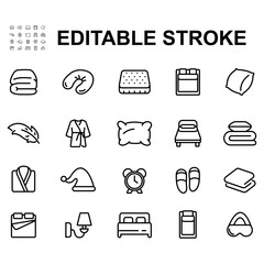 Collection of bed related line icons.