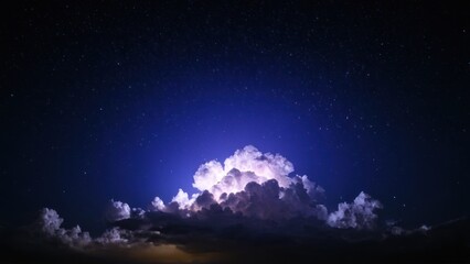 cloud in the night sky with a lot of stars coming out of the clouds