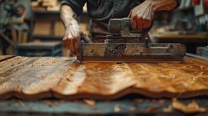 carpenter is sawing a plywood sheet with electric jig saw machine in carpentry workshop close up hand with jigsaw carpentry.image graphic