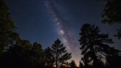 Fototapeta premium galaxy in the night sky with a bright star in the foreground and trees in the foreground
