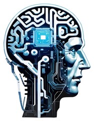 an electronic modern human brain illustration isolated on plain white background for design template, Generative AI