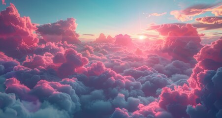 Fototapeta premium Pink Clouds Above a Sea of White Clouds at Sunset