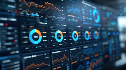 Futuristic digital dashboard displaying financial data, charts, and analytics. Perfect for technology, finance, and business concepts.