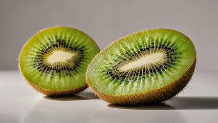 A bright green kiwi wedge, isolated on a white background.